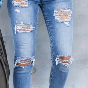 Black And White Stretch Ripped Jeans Women’s Leggings