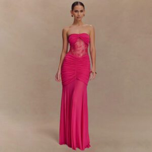 Strapless Lace-panelled Asymmetrical Dress