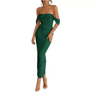Women’s Strapless Pleated Off-shoulder Sexy Bodycon Dress