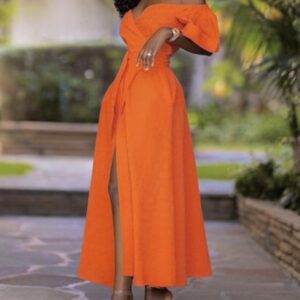 Off-the-shoulder Tie Waist Midi-length Dress