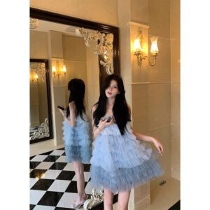 Resort-style Mesh Patchwork Slip Dress For Women