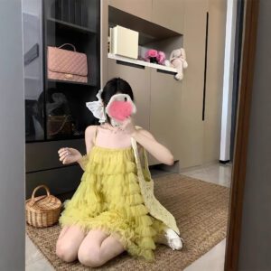 Resort-style Mesh Patchwork Slip Dress For Women