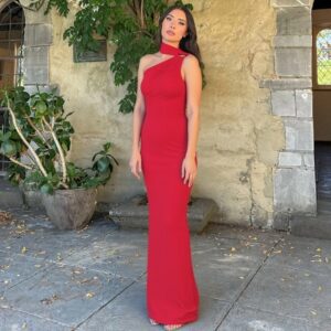 Women’s Fashionable Slim-fit Off-shoulder Halter-neck Sleeveless Dress