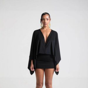 Women’s Solid Color And Vneck Stitching Casual Ultra Short Allmatching Dress