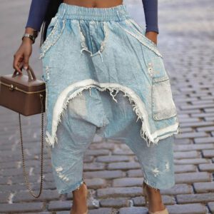 Distressed Brushed Ripped Jeans Fashion Loose Harem Pants