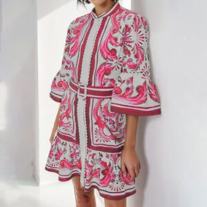 Women’s Retro-style Crew-neck Defined Waist Dress