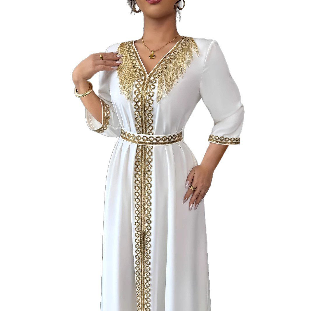 Women's Lace Tassel Slim Fit Dress Muslim Robe – Image 3