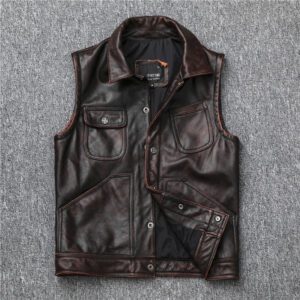 Cropped Slim-fit Leather Vest Made From Genuine Cowhide