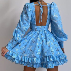 Women’s Printed Puff Sleeve Waist Cinching Dress