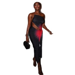 Women’s Printed Colorblock Split Midriff-Hugging Skirt