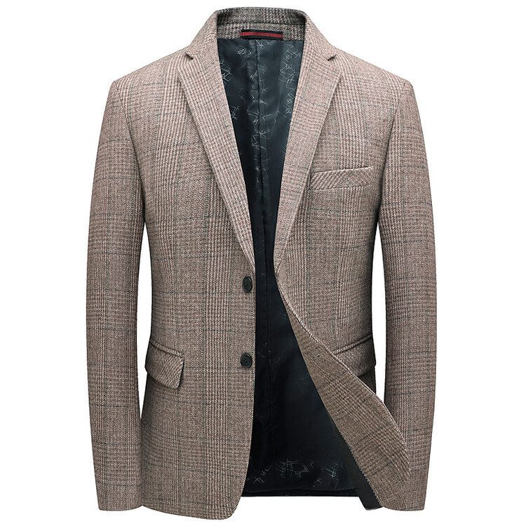 Stylish Gray Plaid Single-breasted Blazer – Image 3