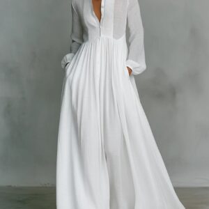 Figure-flattering Long-sleeved White Dress