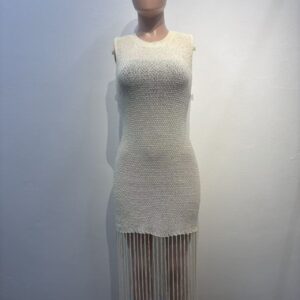 Women’s Slim Fit Elastic Mid-Length Beach Cover-Up Tassel Knit Dress