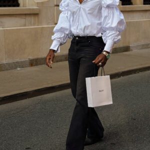 White Retro Puff-Sleeve Oversized Shirt