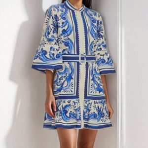 Women’s Retro-style Crew-neck Defined Waist Dress