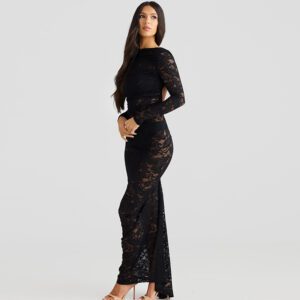 Long Sleeve Backless Lace See-through Slim-fit Dress