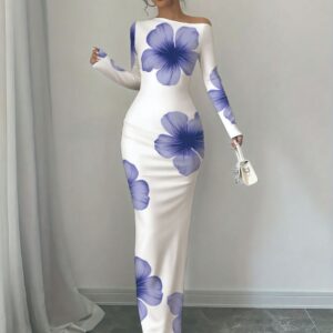 Women’s Off Shoulder Printed Cross Body Sheath Dress