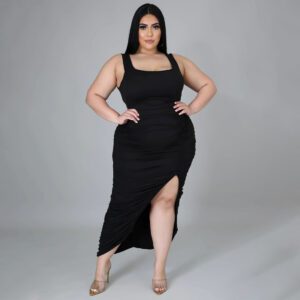 New Solid-color Sleeveless Slim-fit Pleated Dress