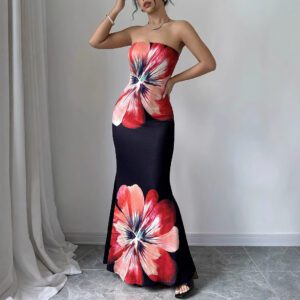 Women’s Fashion Floral-print Slim-fit Dress