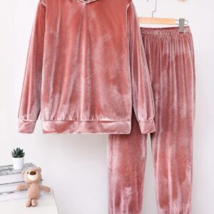 Plush Pajamas Hooded Sweater Trousers Two-piece Suit