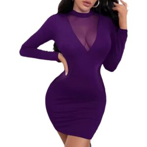 Mesh Stitching Slim Fit Elastic See-through Hip Skirt Sexy Tight Dress