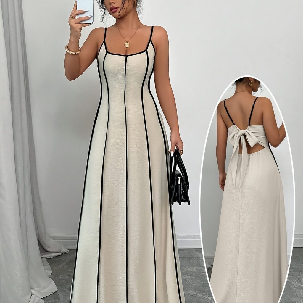 Women's Spaghetti-Strap Backless Colorblock Slip Dress