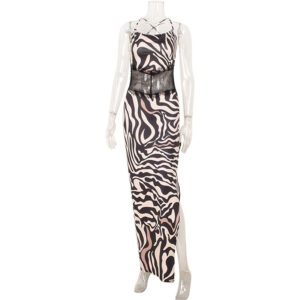 Fashionable Printed Patchwork Backless Slip Dress With Slit