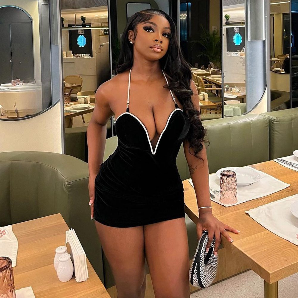 European And American-style Color-blocked Deep-V Strapless Tank Top