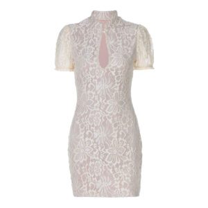 Women’s Sexy Lace Hollow-out Bodycon Short-sleeve Dress