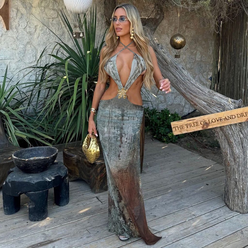 Women’s Sexy Hollow-out Fashionable Printed Bodycon Split Dress