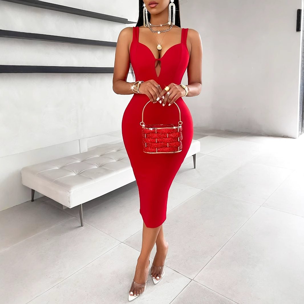 Elegant Dress With Slit Bow And Ruffled Trim – Image 3