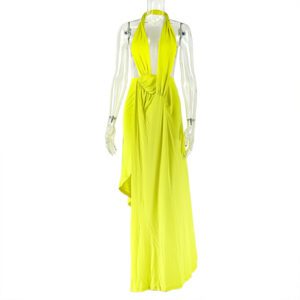 Women’s Solid-color Split-design Pleated Sheath Dress With Halter Neck