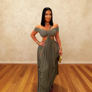 Solid-color Tube Top Hollow-out Sheer Mesh Long Dress For Women