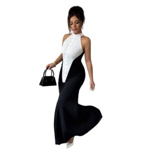 Elegant And Fashionable Color-block Sheath Dress