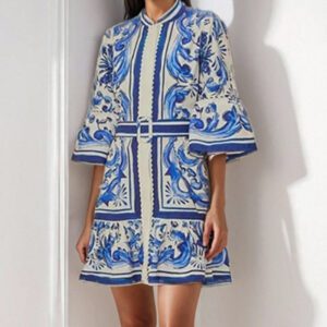 Women’s Retro-style Crew-neck Defined Waist Dress