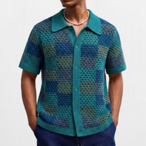 Mens Short-sleeve Cardigan Knit Sweater