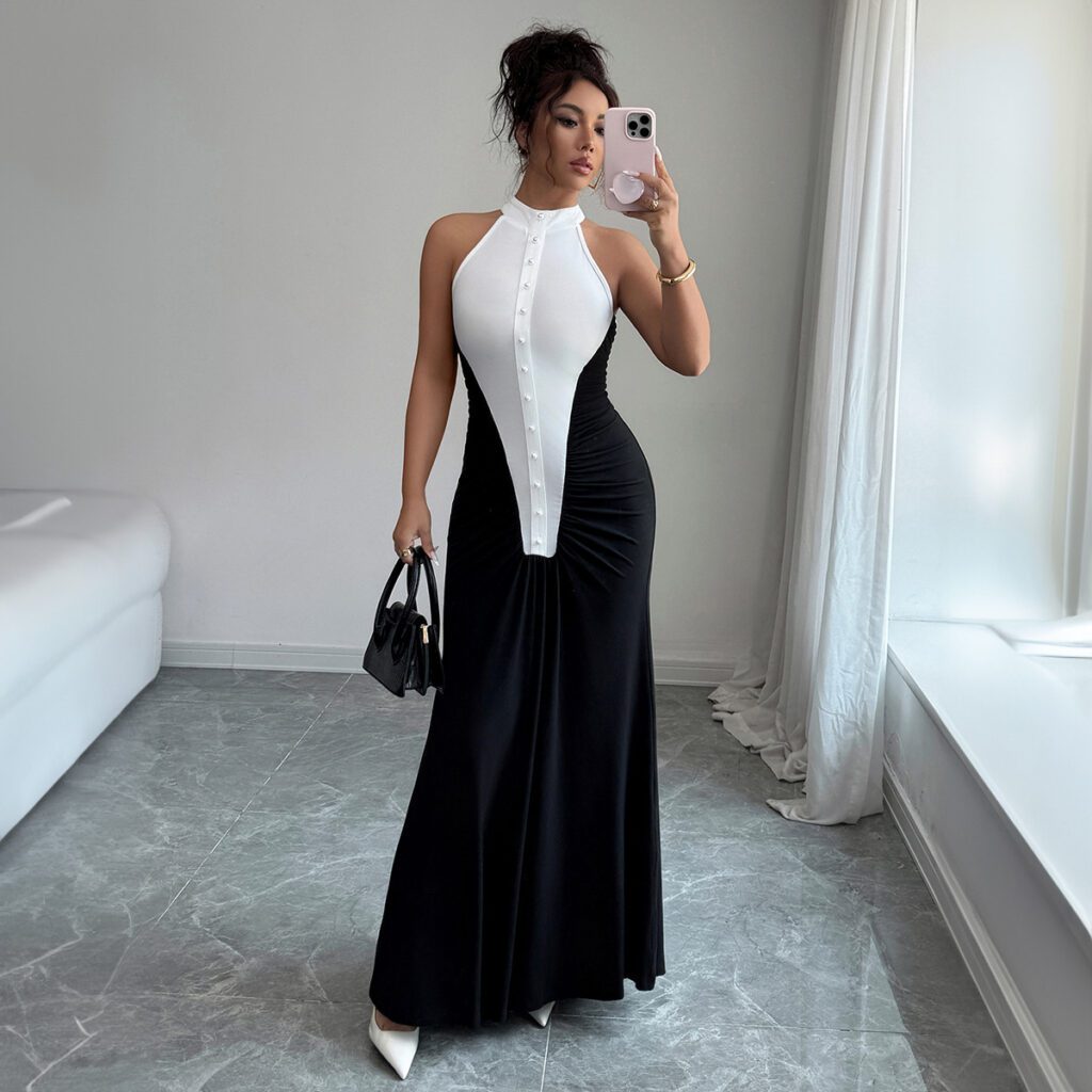 Elegant And Fashionable Color-block Sheath Dress