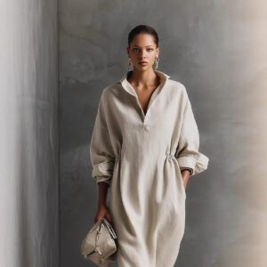 Women’s Casual Chic Elegant Long Sleeve Lapel Split Dress