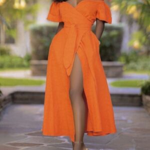 Off-the-shoulder Tie Waist Midi-length Dress