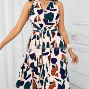 Women’s Casual European And American-Style Printed Crew-Neck Dress