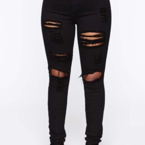 Black And White Stretch Ripped Jeans Women's Leggings