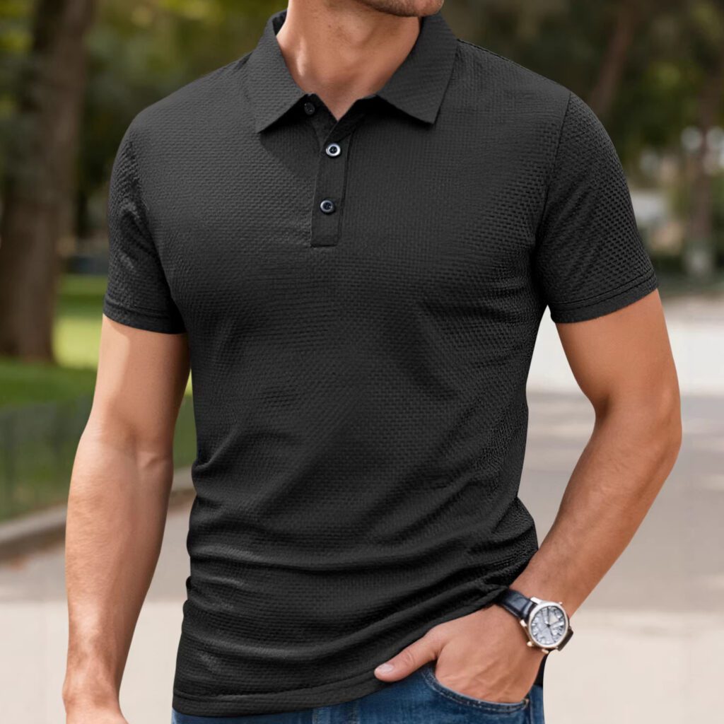 Mens Cool-Feel Short-Sleeve Lapel Button T-Shirt