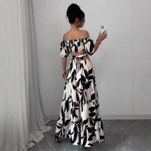 Off-shoulder Sexy Hollow-out Dress Printed Bodycon Dress That Flatters Your Figure And Shows Off Your Waist