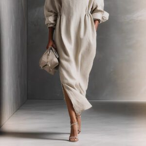 Women’s Casual Chic Elegant Long Sleeve Lapel Split Dress