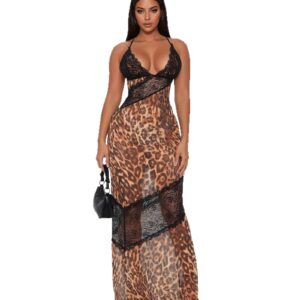 Sexy Leopard-Print Hollow-Out Strap Maxi Dress