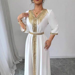 Women’s Lace Tassel Slim Fit Dress Muslim Robe
