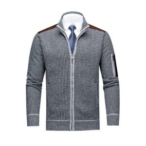 Turtleneck Knitted Cardigan With Fleece Lining For Extra Warmth