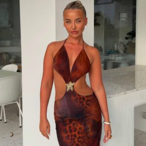 Women’s Sexy Hollow-out Fashionable Printed Bodycon Split Dress