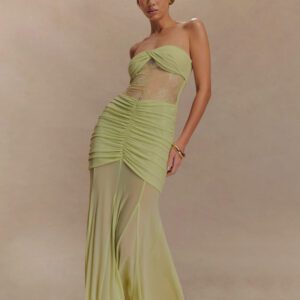 Strapless Lace-panelled Asymmetrical Dress