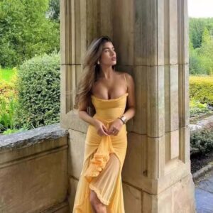 Quality Yellow Strap Lace Long Dress